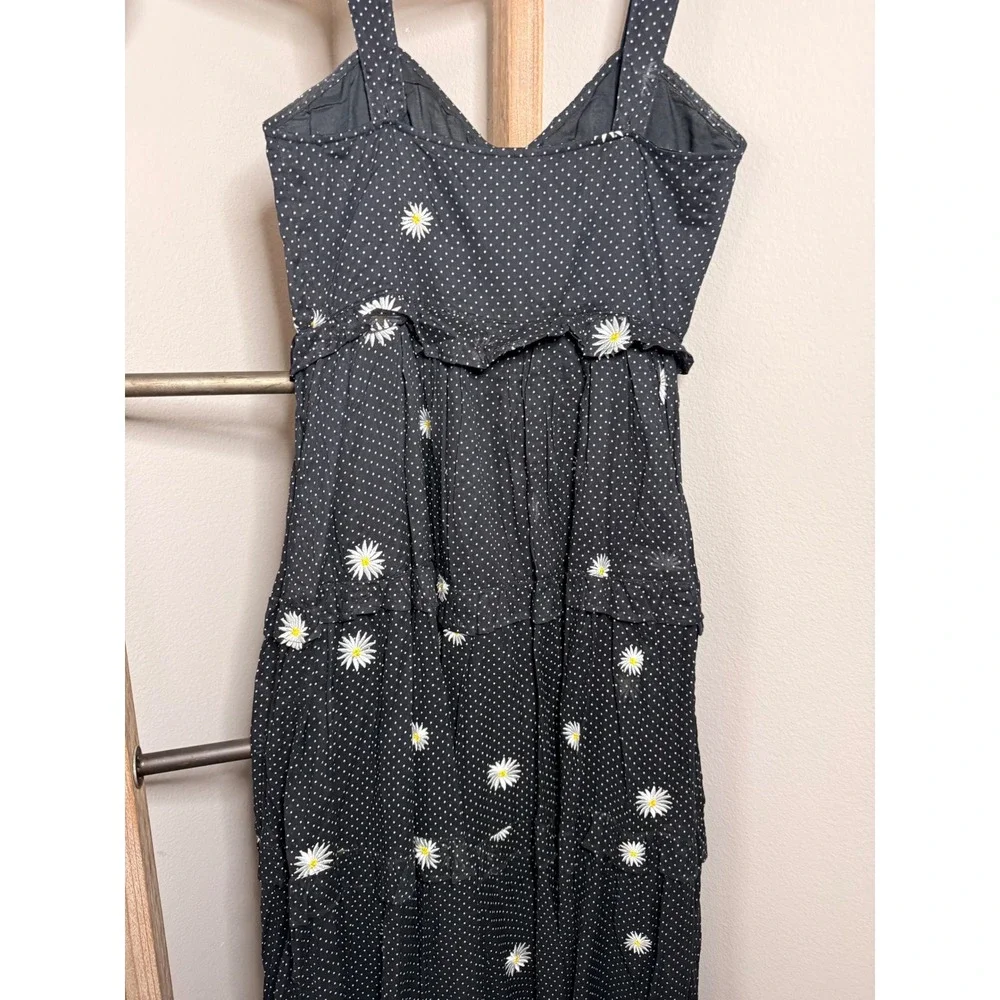 Free People Black Daisy Polka Dot Tiered Midi Dress Button Small